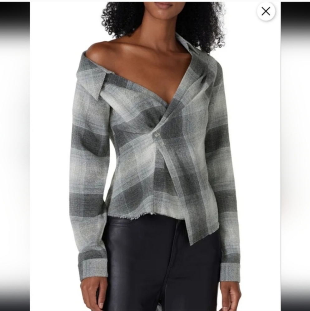 RtA Lizbeth Plaid Top, SZ small, Gray plaid